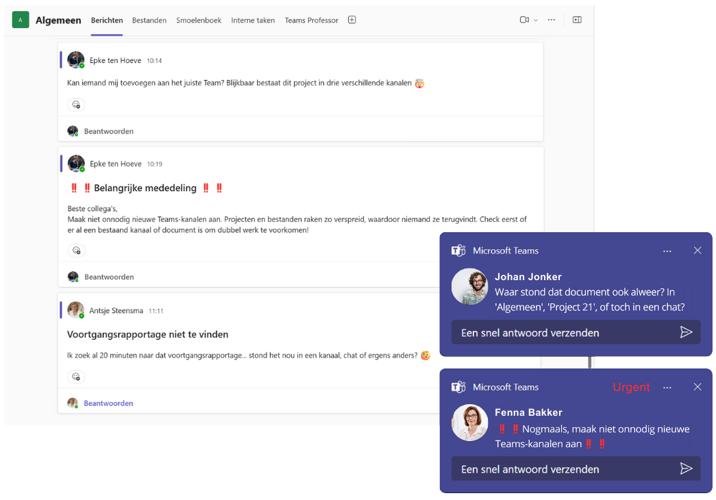 Teams professor onoverzichtelijk