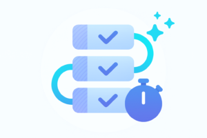 Illustratie met een klok en afgevinkte checkboxen als symbool voor geautomatiseerde workflows en taakbeheer in Power Automate Desktop.